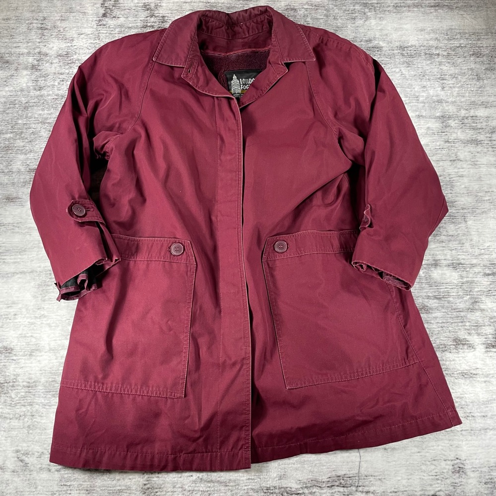 London Fog Womens Burgundy Fleece Lined All Weather Rain Winter Jacket Size 10